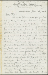Letter from William Lloyd Garrison, Saratoga Springs, [N.Y.], to Helen Eliza Garrison, June 18, 1874
