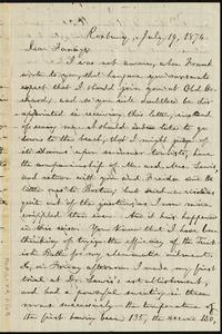 Letter from William Lloyd Garrison, Roxbury, [Mass.], to Fanny Garrison Villard, July 19, 1874