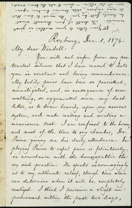 Letter from William Lloyd Garrison, Roxbury, [Mass.], to Wendell Phillips Garrison, Dec. 1, 1874