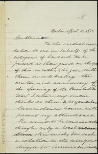 Draft of letter from William Lloyd Garrison, Boston, [Mass.], April 12, 1875