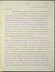 Letter from William Lloyd Garrison, Boston, [Mass.], to Alexander Milton Ross, August 25, 1875