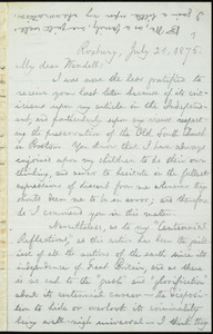 Letter from William Lloyd Garrison, Roxbury, [Mass.], to Wendell Phillips Garrison, July 21, 1876
