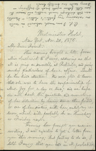 Letter from William Lloyd Garrison, Westminster Hotel, New York, to Francis Jackson Garrison, Nov. 20, 1876
