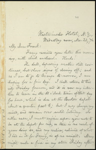 Letter from William Lloyd Garrison, Westminster Hotel, N.Y, to Francis Jackson Garrison, Wednesday noon, Nov. 22, [18]76