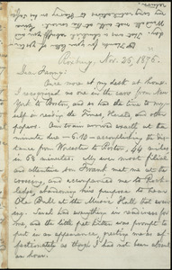Letter from William Lloyd Garrison, Roxbury, [Mass.], to Fanny Garrison Villard, Nov. 26, 1876
