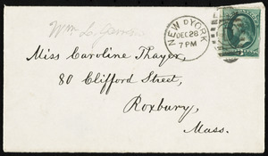 Letter from William Lloyd Garrison, Westmoreland House, New York, to Caroline Coddington Thayer, Dec. 28, 1877