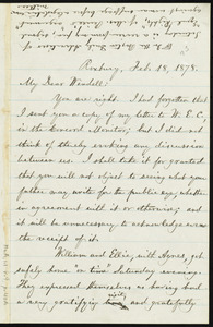 Letter from William Lloyd Garrison, Roxbury, [Mass.], to Wendell Phillips Garrison, Feb. 18, 1878