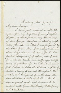 Letter from William Lloyd Garrison, Roxbury, [Mass.], to Fanny Garrison Villard, Oct. 9, 1878