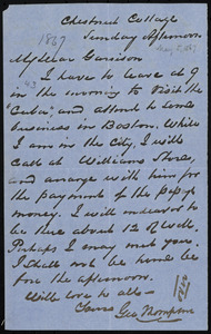Letter from George Thompson, Chestnut College, to William Lloyd Garrison, Sunday Afternoon, [May 5, 1867]