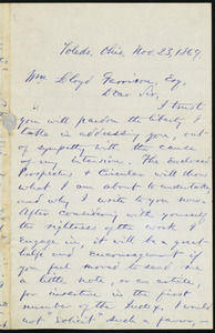 Letter from Francis Ellingwood Abbot, Toledo, Ohio, to William Lloyd Garrison, Nov. 23, 1869
