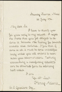 Letter from Henry Adams, Beverly Farms, Mass, to William Lloyd Garrison, 29 July 1874