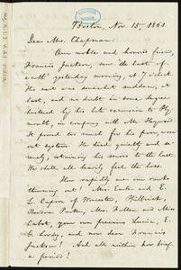 Letter from William Lloyd Garrison, Boston, [Mass.], to Maria Weston Chapman, Nov. 15, 1861