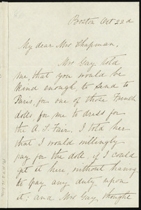 Letter from Parkman, M. J., Boston, [Mass.], to Maria Weston Chapman, Oct. 22'd