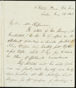 Letter from George Thompson, 6 Waterloo Place, Pall Mall, London, [England], to Maria Weston Chapman, May 26, 1845