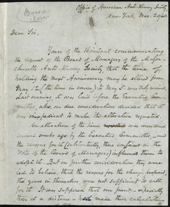 Letter from James Gillespie Birney, Office of American Anti-Slavery Society, New York, to William Lloyd Garrison, Mar[ch] 20, [18]40