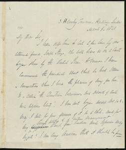 Letter from James Carlile, 3 Helmsley Terrace, Hackney, London, [England], to William Lloyd Garrison, March 9, 1841