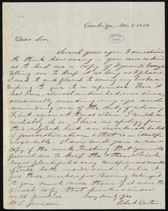 Letter from Robert Carter, Cambridge, to William Lloyd Garrison, Nov. 8, 1850