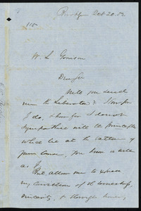 Letter from Henry Ward Beecher, Brooklyn, [N.Y.], to William Lloyd Garrison, Oct. 20, 1852