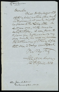 Letter from John Albion Andrew, to William Lloyd Garrison, 12th April 1853
