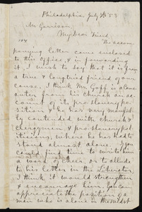 Letter from Cyrus Moses Burleigh, Philadelphia, [Pa.], to William Lloyd Garrison, July 7th, [18]53