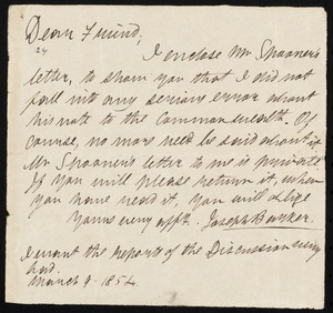 Letter from Joseph Barker, to William Lloyd Garrison, March 9, 1854