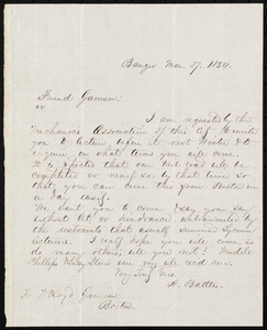 Letter from A. Battles, Bandor, [Me.], to William Lloyd Garrison, Mar[ch] 27, 1854
