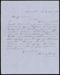 Letter from Henry Chapin, Worcester, [Mass.], to William Lloyd Garrison, July 29, 1854