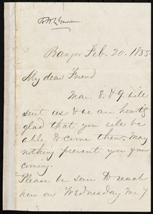 Letter from A. Battles, Bangor, [Me.], to William Lloyd Garrison, Feb. 20, 1835