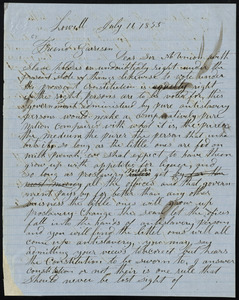 Letter from James Burroughs, Lowell, to William Lloyd Garrison, July 16, 1855
