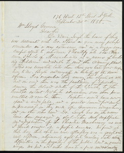 Letter from Stephen Pearl Andrews, 176 West 13th Street, N[ew] York, to William Lloyd Garrison, September 20th, 1855