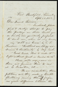 Letter from Jehiel Claflin, West Brookfield, Vermont, to William Lloyd Garrison, Sept. 23, 1858