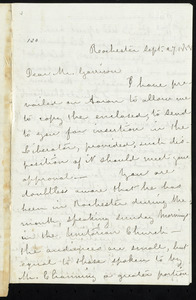 Letter from Susan Brownell Anthony, Rochester, [N.Y.], to William Lloyd Garrison, Sept. 27, 1858