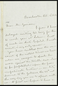 Letter from Susan Brownell Anthony, Rochester, [N.Y.], to William Lloyd Garrison, Oct. 16, 1858