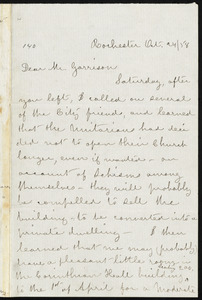 Letter from Susan Brownell Anthony, Rochester, [N.Y.], to William Lloyd Garrison, Oct. 24, [18]58