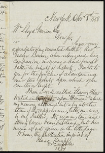 Letter from Theodore Bourne, New York, to William Lloyd Garrison, Nov. 8th, 1858