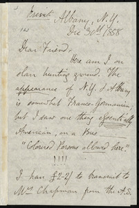 Letter from Philip Pearsall Carpenter, Albany, N.Y, to William Lloyd Garrison, Dec. 30th, 1858