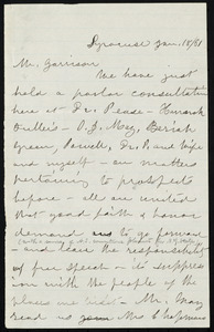 Letter from Susan Brownell Anthony, Syracuse, [N.Y.], to William Lloyd Garrison, Jan. 18, [18]61