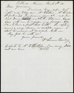 Letter from William Shreve Bailey, Portland, Maine, to William Lloyd ...