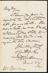 Letter from John A. Andrew, to William Lloyd Garrison, March 22, [18]61
