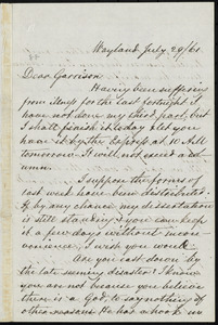 Letter from David Lee Child, Wayland, [Mass.], to William Lloyd Garrison, July 29, [18]61
