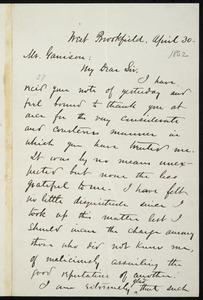 Letter from Daniel Henry Chamberlain, West Brookfield, to William Lloyd Garrison, April 30, [1862]