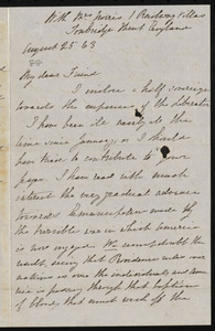 Letter from Jane Ashby, Railway Villas, Tonbridge, Kent, England, to William Lloyd Garrison, August 25, [18]63