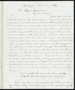 Letter from Nathaniel H. Whiting, Boston, [Mass.], to William Lloyd Garrison, Nov. 28, 1863