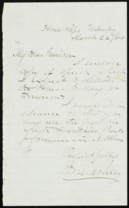 Letter from James Mitchell Ashley, House [of] Rep[resentative]s, Washington, to William Lloyd Garrison, March 22'd, [18]64