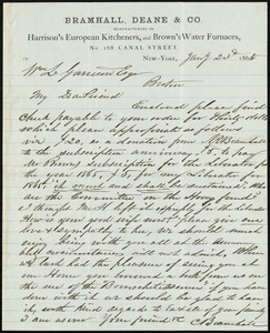 Letter from Cornelius Bramhall, Bramhall, Dean & Co., No. 268 Canal Street, New York, to William Lloyd Garrison, Jan'y 23'd, 1865