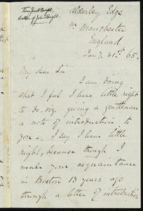 Letter from Jacob Bright, Alderley Edge, n[ea]r Manchester, England, to William Lloyd Garrison, Jan'y 31st, [18]65