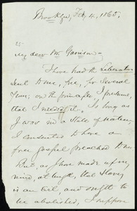 Letter from Henry Ward Beecher, Brooklyn, [N.Y.], to William Lloyd Garrison, Feb. 4, 1865