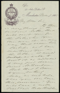 Letter from Thomas Holliday Barker, United Kingdom for the Total Suppression of the Liquor Traffic Offices, 41 John Dalton St., Manchester, [England], to William Lloyd Garrison, Mar[ch] 7, 1865