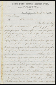 Letter from John N. Barbour, Cambridgeport, [Mass.], to William Lloyd Garrison, March 20th, 1865