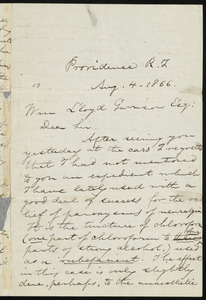Letter from William Francis Channing, Providence, R.I., to William Lloyd Garrison, Aug. 4, 1866